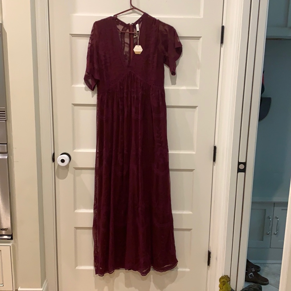 Pink Blush lace maxi dress.